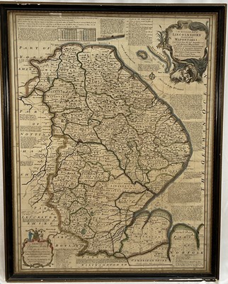 Lot 1157 - Emanuel Bowen, hand-coloured map 1760, "Lincolnshire divided into Wapuntakes", Hogarth frame, 76 x 60cm