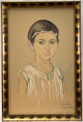 Lot 125 - 1920s German chalk and pencil portrait of a girl, inscribed 'Susanna , aged 4 or 5', signed 'Leo Wiese 15 June 1929',49cm 31cm, in glazed frame.