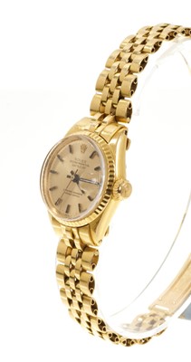 Lot 757 - Ladies' Rolex 18ct gold Oyster Perpetual Datejust wristwatch with gold dial and date aperture, on 18ct gold Jubilee bracelet with spare links