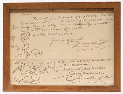 Lot Dame Laura Knight (1877-1970) two signed pen and ink notes annotated with cartoons
