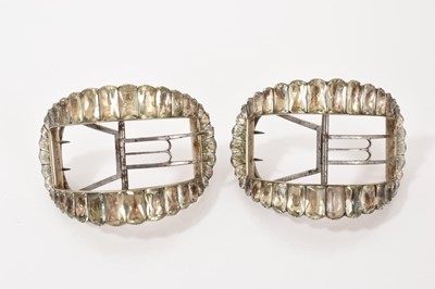 Lot 469 - Pair of Georgian paste-set shoe buckles with pierced steel prongs, the paste stones in foil-backed white metal setting, 68mm