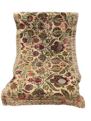 Lot 2537 - Group of 17th to 19th century embroideries, including continental devoré velvet, tapestries, etc, some pieces remounted in the 19th and 20th centuries