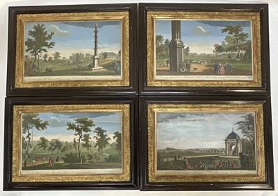 Lot 1176 - George Bickham (c.1706-1771), after J.B.C. Chatelain (c.1710-c.1758), a set of four hand coloured engravings of The Earl Temple of Stowe's house and gardens in Buckinghamshire, in matching frame...