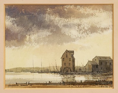 Lot 982 - *Cavendish Morton (1911-2015) ink and watercolour - Woodbridge Tide Mill signed and dated '77, inscribed verso, 15.5cm x 19.5cm, in glazed frame