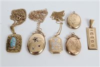 Lot 3360 - Group of gold / yellow metal pendants - to...