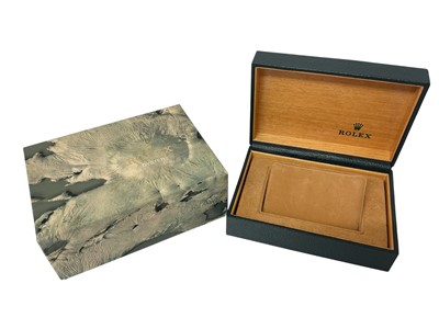 Lot 502 - Vintage Rolex Oyster watch box comprising a green leather watch box with interior, and Rolex Oyster cardboard outer box