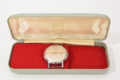 Lot 508 - 1960s Gentlemen's Oris Anti-Shock stainless steel wristwatch with manual winding mechanism, date aperture, gold dart and Arabic numerals in circular stainless steel case, 33mm diameter, in origi...