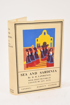 Lot 774 - After Jan Juta (1895-1990) gouache, pen and letraset, cover design for Sea and Sardinia by D. H. Lawrence
