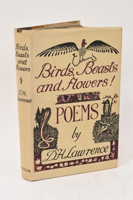 Lot 773 - D H Lawrence - Birds, Beasts and Flowers, Martin Secker, 1923 1st Edition, ex-Libris for Dorothy Wellesley, Duchess of Wellington, in an apparently hand drawn replica dust jacket