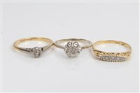 Lot 3362 - Three gold (18ct) diamond set rings