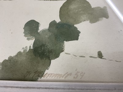 Lot 1073 - *Francis Plummer (1930-2019) watercolour - "Slope of The Darenth Valley", signed and dated '59, titled verso, 38cm x 55cm, in glazed frame