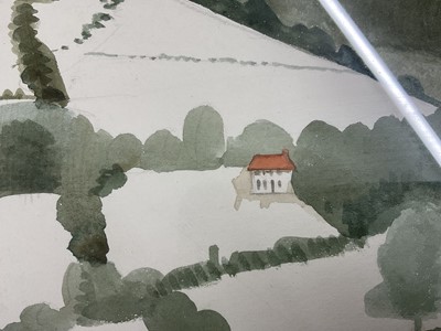 Lot 1073 - *Francis Plummer (1930-2019) watercolour - "Slope of The Darenth Valley", signed and dated '59, titled verso, 38cm x 55cm, in glazed frame