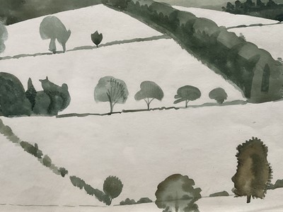 Lot 1073 - *Francis Plummer (1930-2019) watercolour - "Slope of The Darenth Valley", signed and dated '59, titled verso, 38cm x 55cm, in glazed frame