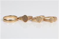 Lot 3363 - Four gold (9ct) rings - to include two signet...