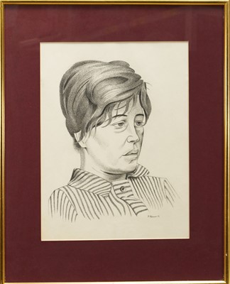 Lot 1083 - *Francis Plummer (1930-2019) two pen and ink drawings - portraits, possibly the Plummer sisters, signed and dated '66 and '67, 60cm x 28cm, framed