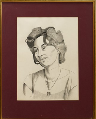 Lot 1083 - *Francis Plummer (1930-2019) two pen and ink drawings - portraits, possibly the Plummer sisters, signed and dated '66 and '67, 60cm x 28cm, framed