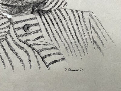 Lot 1083 - *Francis Plummer (1930-2019) two pen and ink drawings - portraits, possibly the Plummer sisters, signed and dated '66 and '67, 60cm x 28cm, framed