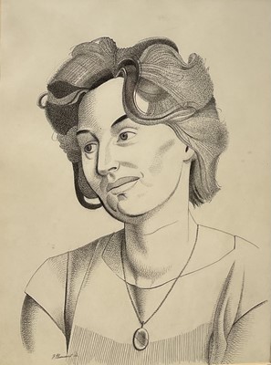 Lot 1083 - *Francis Plummer (1930-2019) two pen and ink drawings - portraits, possibly the Plummer sisters, signed and dated '66 and '67, 60cm x 28cm, framed