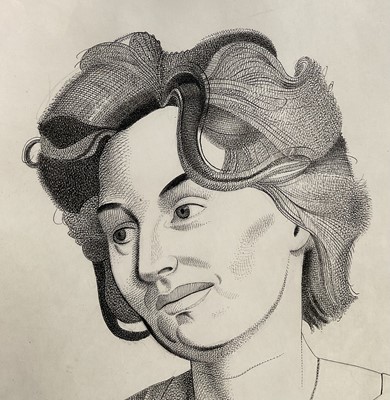 Lot 1083 - *Francis Plummer (1930-2019) two pen and ink drawings - portraits, possibly the Plummer sisters, signed and dated '66 and '67, 60cm x 28cm, framed