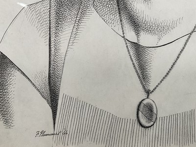 Lot 1083 - *Francis Plummer (1930-2019) two pen and ink drawings - portraits, possibly the Plummer sisters, signed and dated '66 and '67, 60cm x 28cm, framed