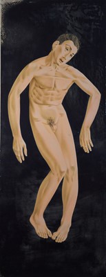 Lot *Francis Plummer (1930-2019) egg tempera on board - Male Nude, 160cm x 62cm, unframed