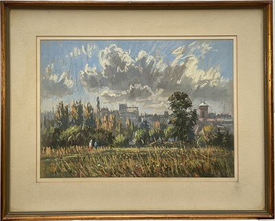 Lot 1122 - Ian Hay (1940-2025) pastel - Summer Day, Colchester, signed and dated, 35cm x 48.5cm, in glazed gilt frame
