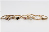 Lot 3365 - Seven gold (9ct) dress rings