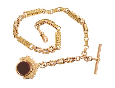 Lot 485 - Victorian rose gold fancy link watch chain with fob