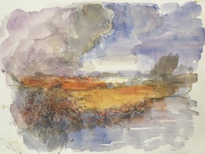 Lot 1098 - *John Scorror O'Connor (1913-2004) watercolour - East River Shannon, signed, inscribed verso, unframed, 43cm x 57cm