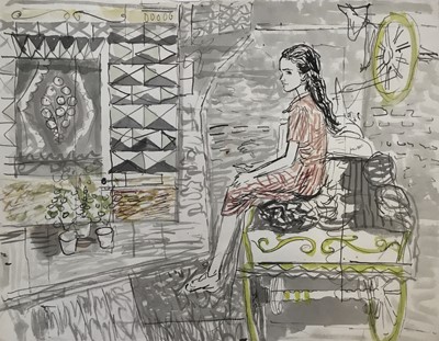 Lot 1100 - *John Scorror O'Connor (1913-2004) ink and watercolour - Irish Girl, Waterford, unframed, 48cm x 60cm