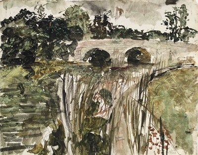 Lot 1101 - *John Scorror O'Connor (1913-2004) ink and watercolour - Ford Bridge, Tyne, signed, unframed, 47cm x 59cm