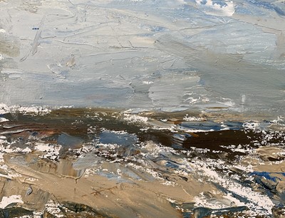 Lot 1045 - *Jonathan Trowell (1938-2013) oil sketch on board - Norfolk Coast, 20.5cm x 25.5cm, studio stamp verso, unframed. Provenance: the artist's studio, thence by family descent
