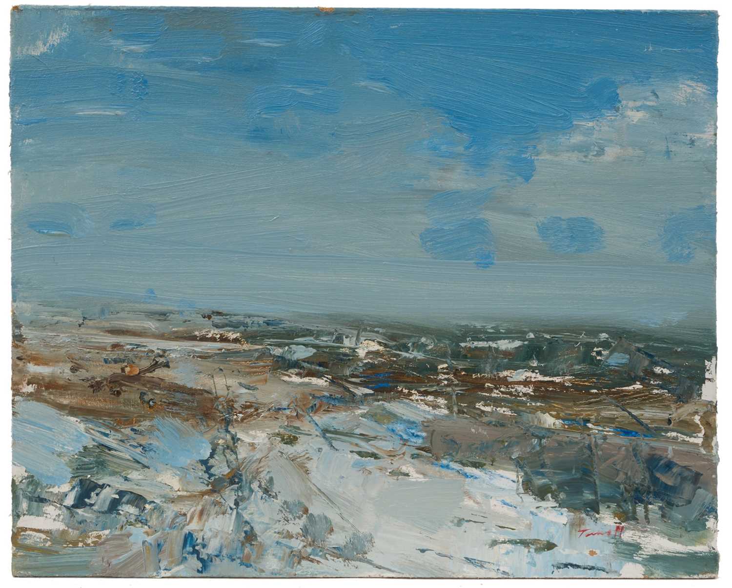 Lot 1046 - *Jonathan Trowell (1938-2013) oil sketch on board - Norfolk Coast, signed, 20.5cm x 25.5cm, unframed. Provenance: the artist's studio, thence by family descent