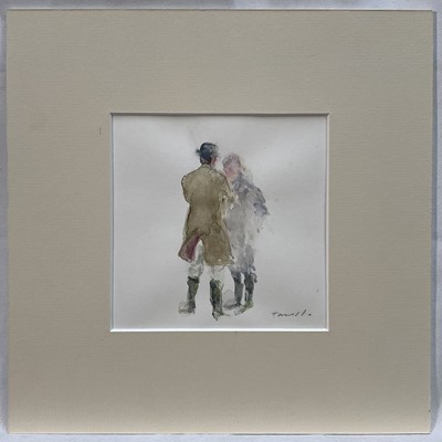 Lot 1050 - *Jonathan Trowell (1938-2013) watercolour sketch - In Discussion, signed, 13cm square, mounted Provenance: the artist's studio, thence by family descent