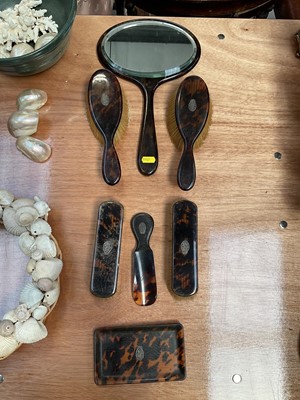 Lot 5003 - Faux tortoiseshell dressing table set with matching applied white metal monograms