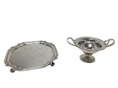 Lot 243 - Edwardian silver two handled pedestal dish, with egg and dart border, (Chester 1908), maker Barker Brothers Ltd, 8.7cm in height.