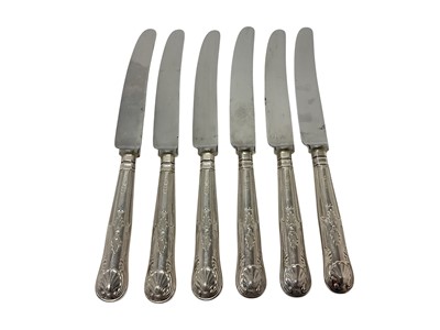 Lot 248 - Set of six contemporary silver handled Kings pattern starter knives with stainless steel blades, (Sheffield 1968 /1969), maker William Yates Ltd (6).