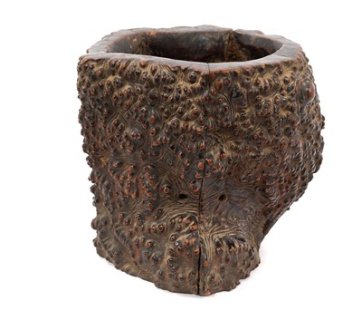 Lot 884 - Antique Chinese Burlwood brush pot