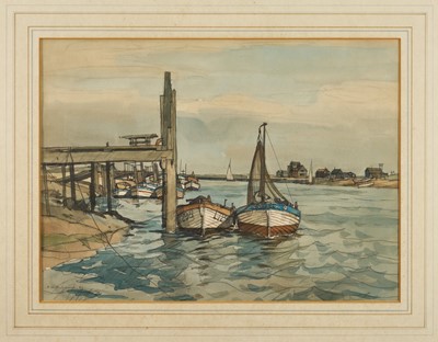 Lot 1068 - Frederick William Baldwin (1899-1984) pencil and watercolour - The Blythe at Southwold, signed and dated '59, 29.5cm x 40cm, in glazed gilt frame
