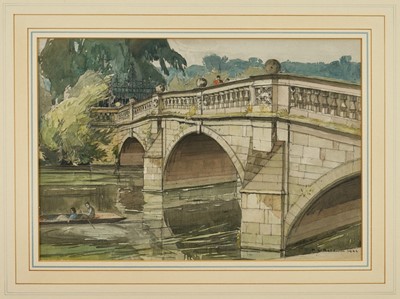 Lot 1067 - Frederick William Baldwin (1899-1984) pencil and watercolour - Wren's Bridge, Cambridge, signed and dated 1946, 26cm x 36cm, in glazed gilt frame
