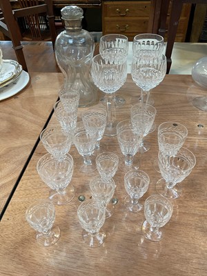 Lot 5013 - Four Waterford Colleen pattern wine glasses, together with Stuart Crystal glasses, and a silver collared waisted decanter with non-matching stopper