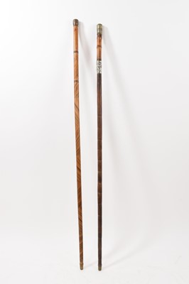 Lot 810 - Novelty Victorian grained stick, unscrewing to reveal pencil, pen and ink pot, together with a Victorian silver mounted sword stick