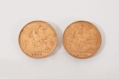 Lot 489 - Two gold half sovereigns 1910 and 1914 (2 coins)