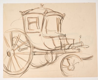 Lot 1149 - Sir Alfred Munnings (1878-1959) pencil and wash sketch of a carriage, a sketch of a figure verso, 20cm x 25.5cm, from a sketch book belonging to Norman Garston of Newlyn