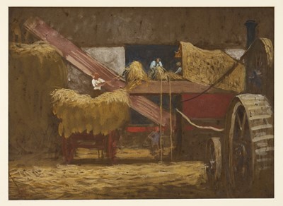 Lot 1128 - East Anglian School, early 20th century, watercolour - Harvest Time, indistinctly monogrammed and dated 1908, 38cm x 52cm, in glazed frame