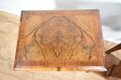 Lot 1233 - Pair of Queen Anne revival crossbanded walnut two tier bedside chests with drop brass handles