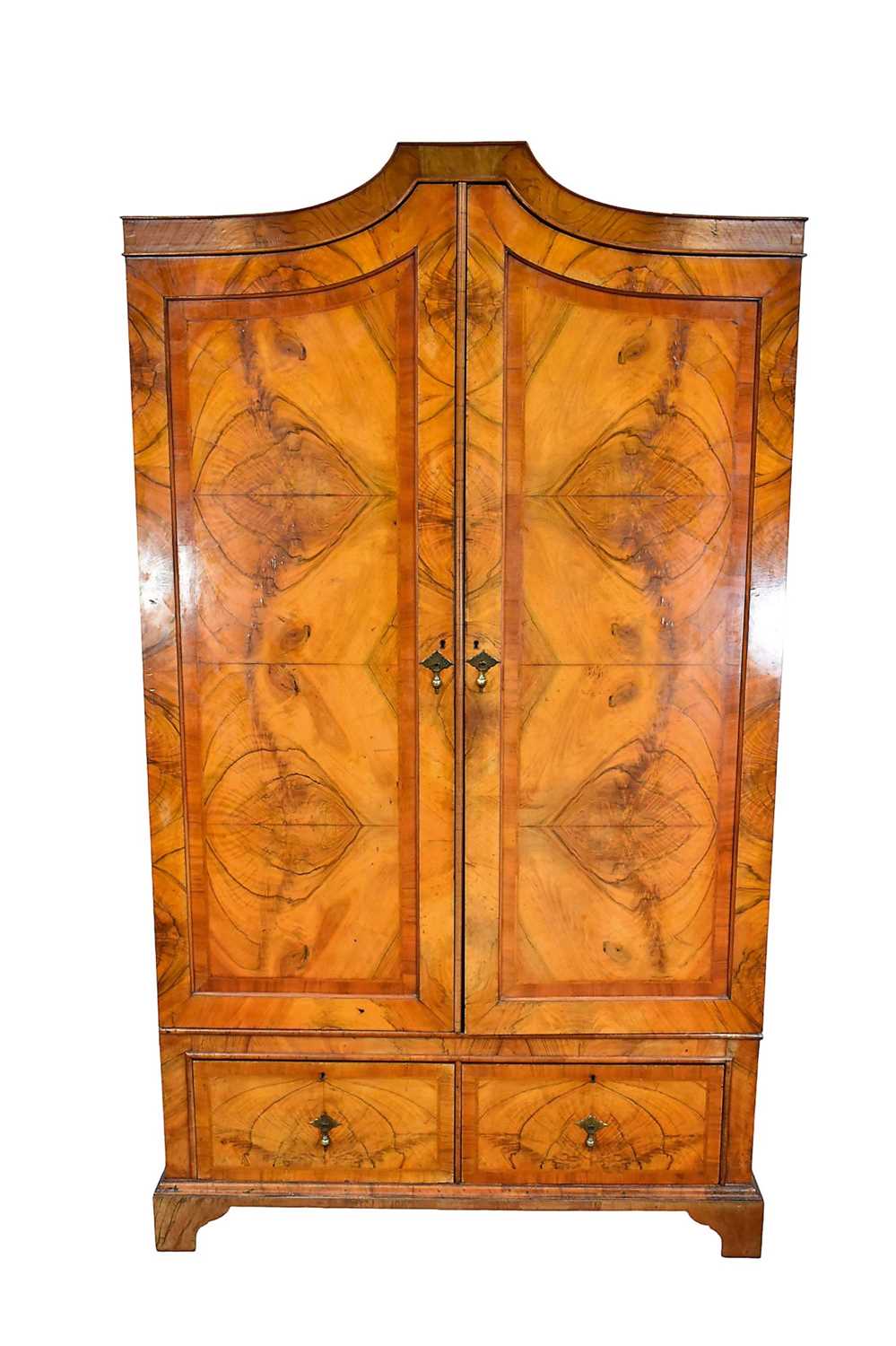 Lot 1234 - Queen Anne revival figured walnut wardrobe with two drawer base
