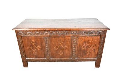 Lot 1235 - 17th century carved oak three panelled coffer
