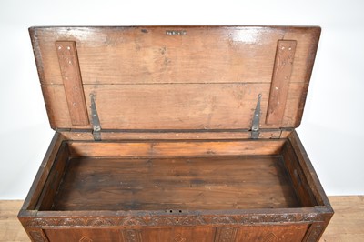 Lot 1235 - 17th century carved oak three panelled coffer