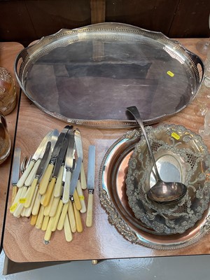 Lot 5017 - Group of silver plate, including a large tray, and some stainless steel cutlery